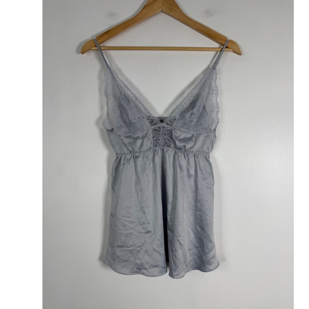 Coquette Victoria's‎ Secret Womens Small Babydoll Chemise Silver Satin Lace Trim